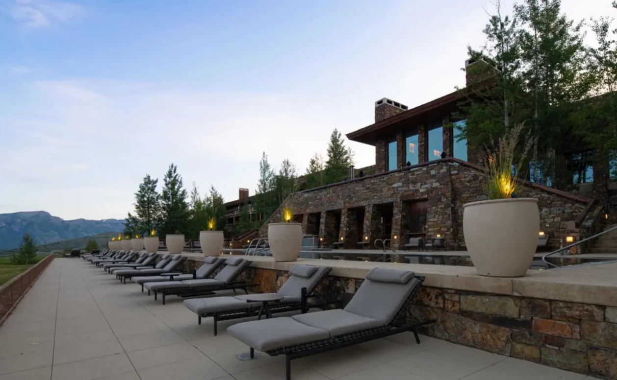 Amangani wellness hotel in Wyoming deck by pool